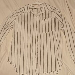 Classic White Button-Down Shirt with Black Vertical Stripes